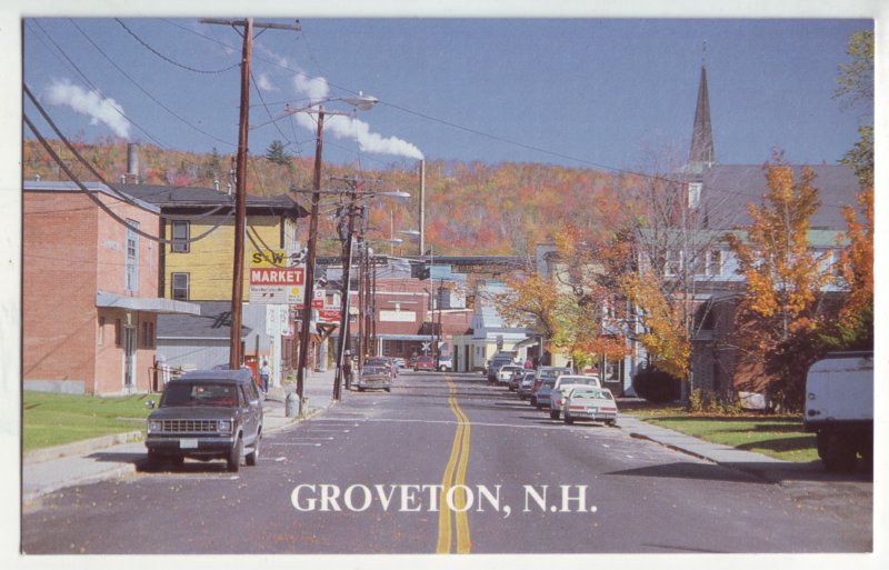 P1194 vintage postcard unused street scene old cars groveton new hampshire