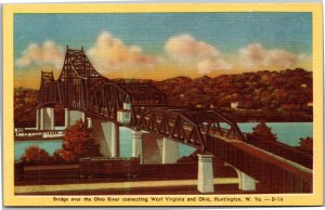 Postcard WV Huntington Bridge Over Ohio River Conecting WV and OH