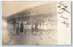 C. 1907 Ladies Feeding Birds Venice Italy RPPC Real Photo Vintage Postcard F144E