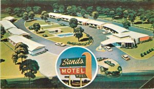 Texas Kerrville Sands Motel roadside 1950s Swimming Pool autos Postcard 22-7563