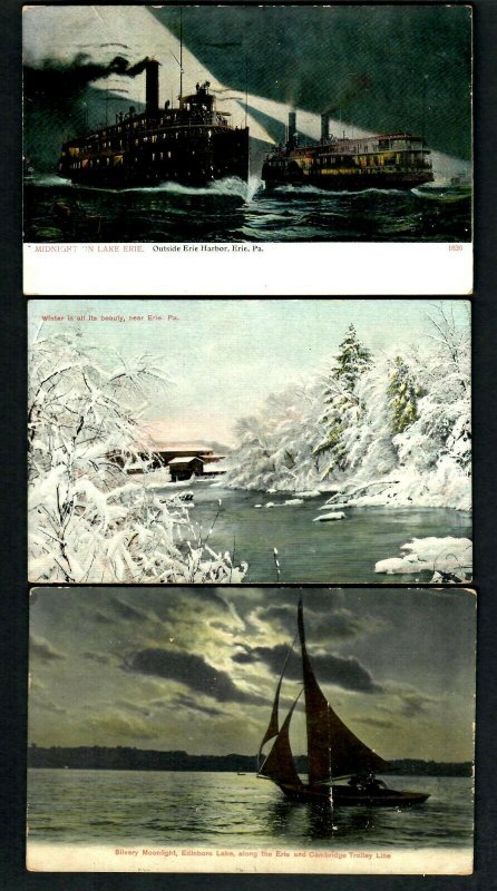 AU68 Pa. 4pcs Silvery Moonlight Sailboat & Midnight Boats on Lake Erie, Winter