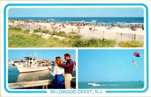 Wildwood Crest, NJ New Jersey  BEACH~SEA RAIDER PARTY BOAT~PARASAILING  Postcard