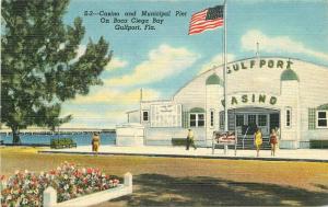 Boca Ciega Bay Casino Municipal Pier Gulfport Florida 1940s Postcard linen 5858