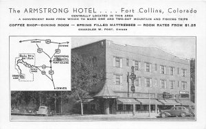 J29/ Fort Collins Colorado Postcard c1930s Armstrong Hotel Map Coffee Shop 313