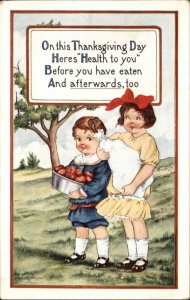 Whitney Thanksgiving Little Boy and Girl with Apples Vintage Postcard