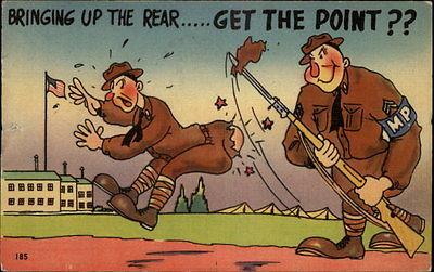 Army Man Rips Man's Pants w Gun WWII Military Comic Old L...