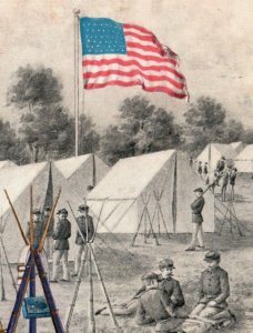 1880s Civil War Soldiers Camp Rifle Flag Fab! P205