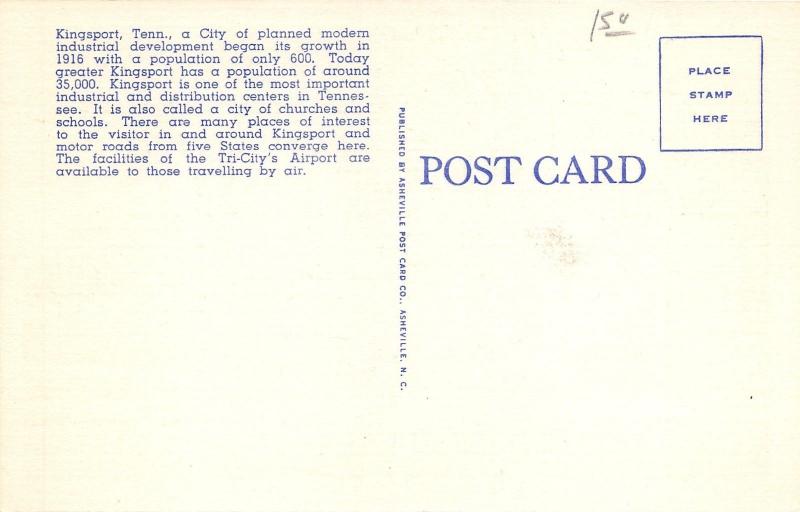 Kingsport Tennessee~US Post Office~Info on Back~1940s Postcard