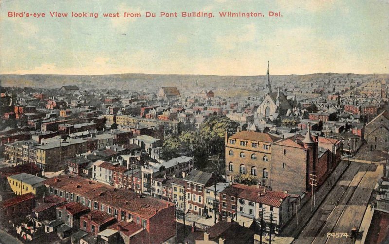 BIRD'S-EYE VIEW WEST FROM DUPONT BUILDING WILMINGTON DELAWARE POSTCARD 1912