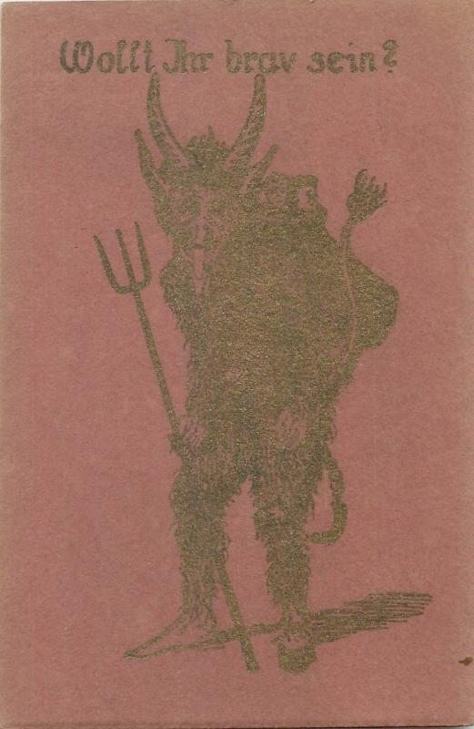 Rare Christmas greetings pre 1920 Krampus devil silhouette novelty postcard