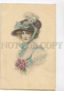 3106903 BELLE w/ Bouquet by WICHERA old VIENNE #129 water color