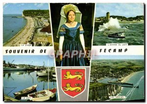 Modern Postcard Souvenir De Fecamp Beach Woman Wearing The Folklore cliffs