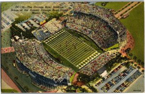 Aerial View Orange Bowl Stadium During Game, Miami FL Linen Vintage Postcard H26