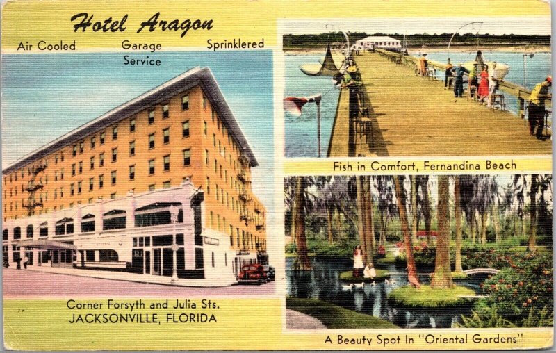 Linen Postcard Hotel Aragon in Jacksonville, Florida~1957 