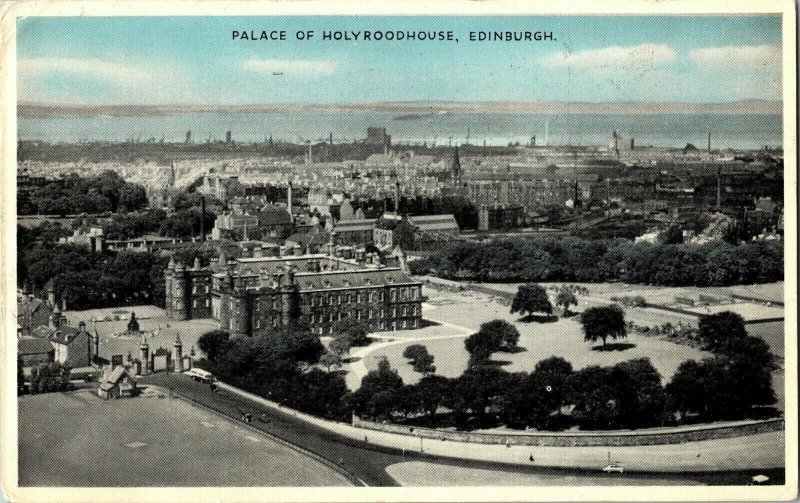 Palace Holyroodhouse Edinburgh Birds Eye View Cancel WOB Vintage Postcard c1959 