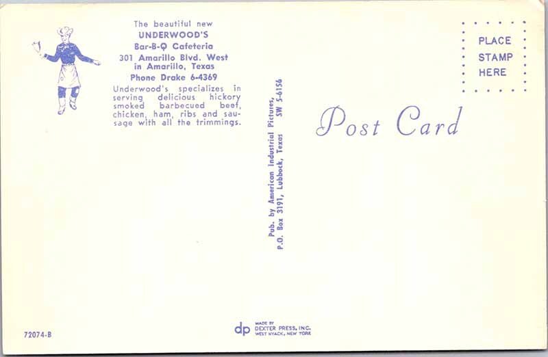Postcard RESTAURANT SCENE Amarillo Texas TX AM8973