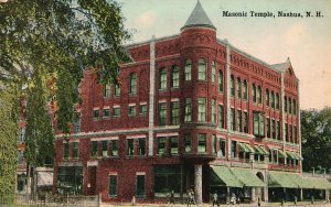 Vintage Postcard 1910s Masonic Temple Building Nashua New Hampshire NH Structure