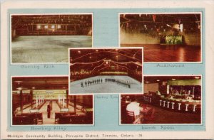 Timmins ON McIntyre Community Building Hockey Rink Bowling c1949 Postcard G34