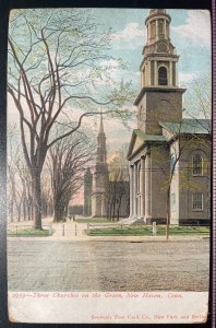 Vintage Postcard 1913 Three Churches on the Green, New Haven, Connecticut (CT)