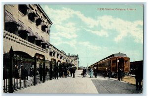 1917 C.P.R. Station Calgary Alberta Canada Posted Antique Trolley Car Postcard