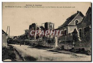 Old Postcard Around Compiegne Roye sur Matz Oise the church and the school de...