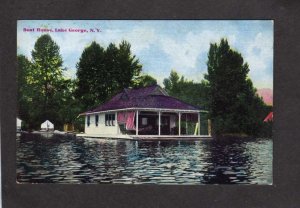 NY Boat House Lake George Adirondack region New York Vintage Postcard