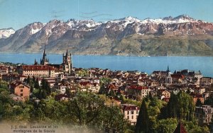 Vintage Postcard 1929 Laussane et Les Motagnes de La Savoie Switzerland