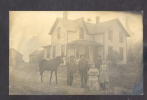 RPPC DIKE IOWA RESIDENCE FARM HOUSE FAMILY DOG 1908 REAL PHOTO POSTCARD