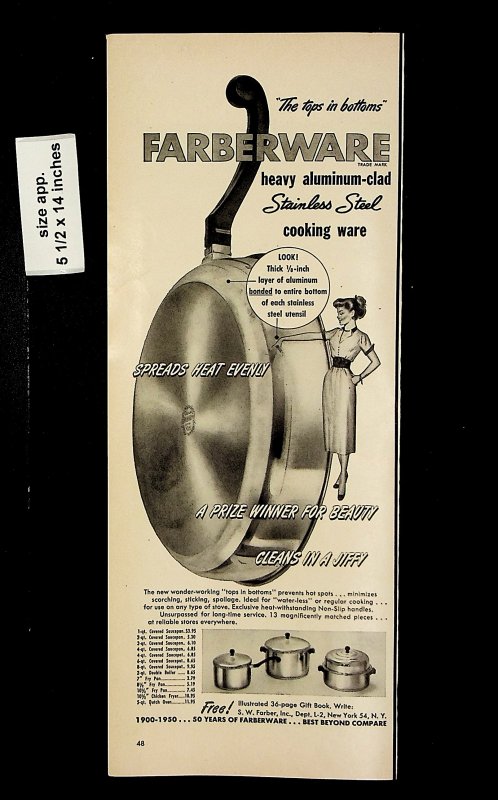 1950 Farberware Stainless Steel Cookware Vintage Print Ad 19269