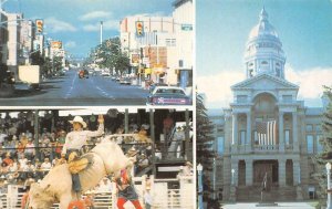 CHEYENNE, WY Wyoming  STREET SCENE~Cowboy Bull Riding~RODEO  Chrome Postcard