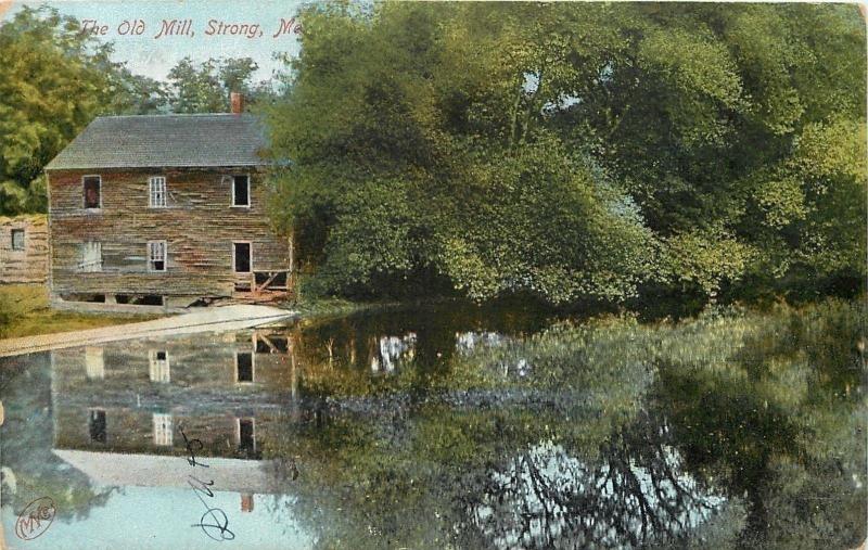 Strong ME The Old Mill & Trees Reflection~One Boarded Up Window~1907 Postcard