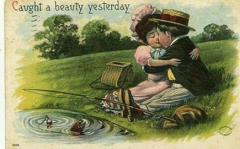 Postcard Comic Embossed 1908, Caught a beauty yesterday by A.S. Meeker      R5
