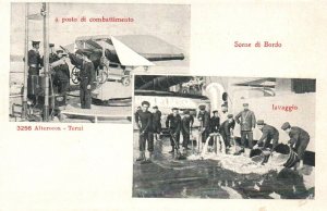 Italian Navy Cruiser Fleet Sailors Washing on Deck - c1910s RPPC