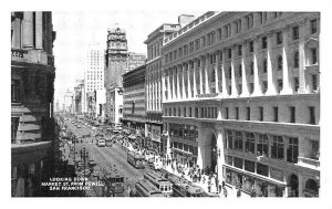 San Francisco CA Looking Down Market Street From Powell Trolleys Postcard