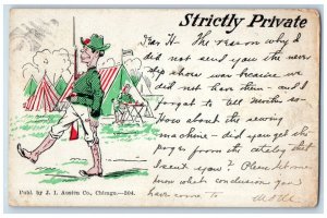 c1905 Strictly Private Military Soldier Camping Rifle Gun Antique Postcard 