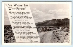 RPPC DESERT SCENE & POEM: OUT WHERE the WEST BEGINS c1930s Frasher Postcard