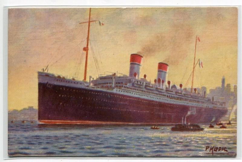 SS Roma Ocean Liner Ship Italian Line Italy Artist Signed P Klodic postcard