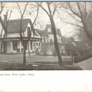 c1910s Wall Lake, IA Greetings Houses Residences Town Street View Postcard A172