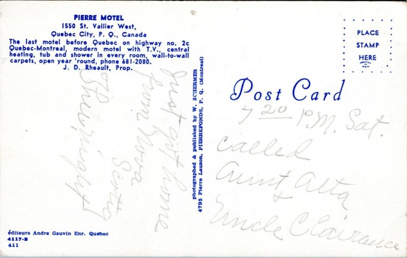 Postcard Canada Quebec  Pierre Motel, Quebec City