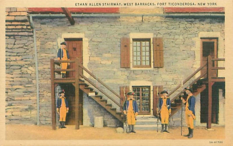 Fort Ticonderoga  New York Ethan Allen Stairway West Barracks Linen Postcard
