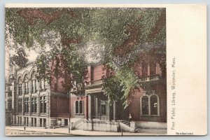 Worcester Massachusetts~Free Public Library~Boy on Steps~c1905 Hand-Colored