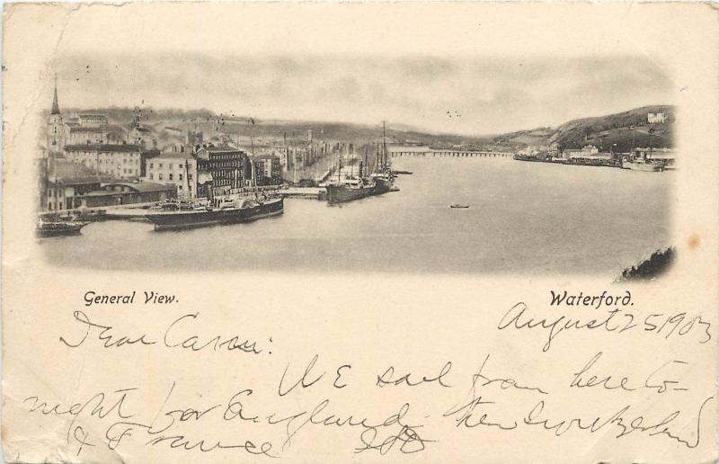 Vintage Postcard Overview Town River & Dock Waterford Ireland Munster