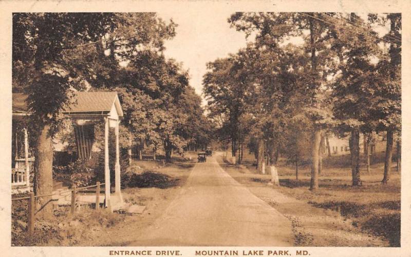 Mountain Lake Park Maryland Entrance Drive Residential Antique Postcard K19693