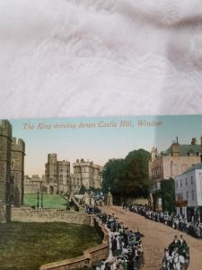 Antique Postcard Windsor Castle, The King driving down Castle Hill, Windsor