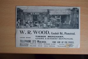 London Front Shop Woolwich Timber merchant W R Wood Bulder Rare CARD!!!