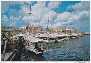 Boats Of Floating Market Lined Against Quay, CURACAO, Willemstad 1960-1970s