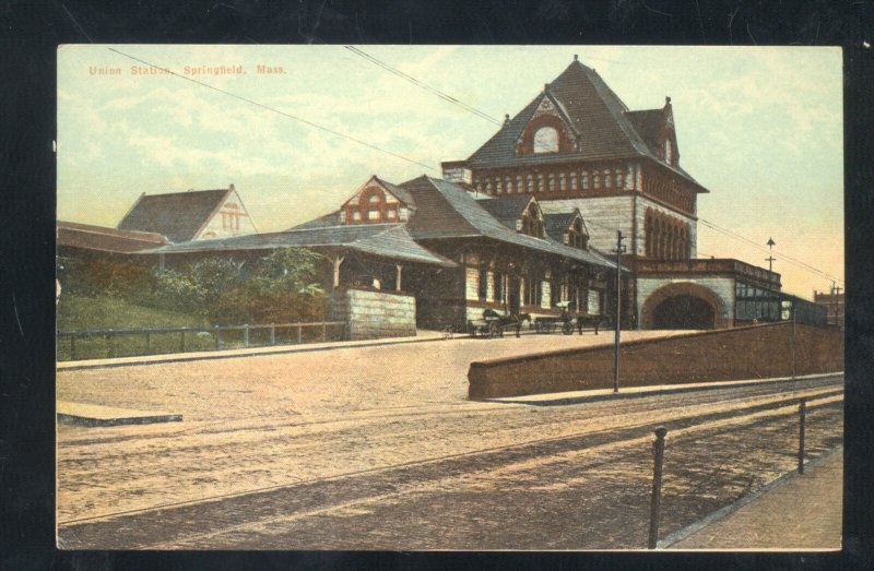 SPRINGFIELD MASSACHUSETTS RAILROAD DEPOT TRAIN STATION VINTAGE POSTCARD