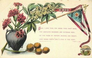 Artist impression C-1910 Ohio Flag Flower Saying Postcard PCK Series 20-6264