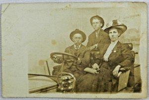 1915 Husband and Wife Sit in Car with Son At World Fair -  Vintage Postcard