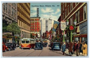 1948 Peachtree Street Business District Atlanta Georgia GA Carriages Postcard